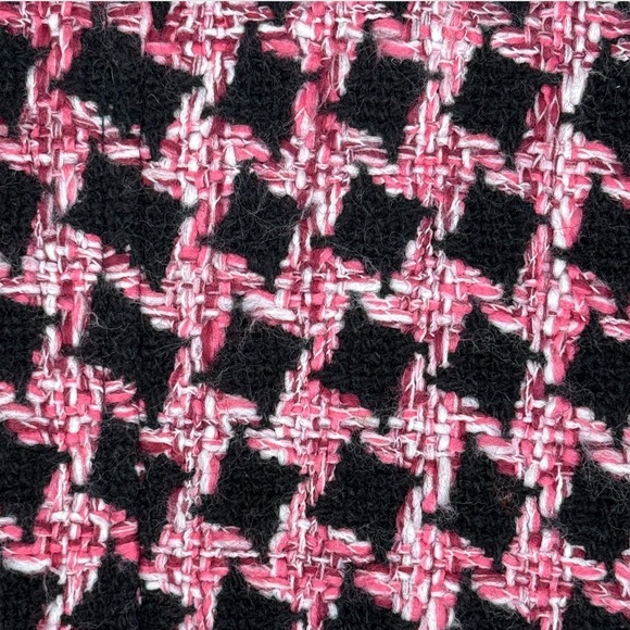 Marvin Richards Houndstooth Coat Pink Black Womens M Long Wool Blend Outerwear - Picture 15 of 15
